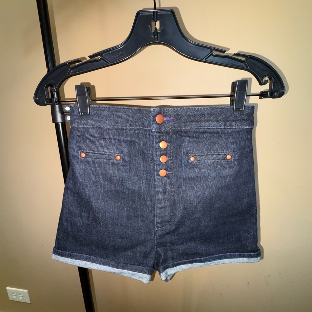 DV by Dolce Vita Dark Blue High-Rise Denim Shorts with Copper Buttons
